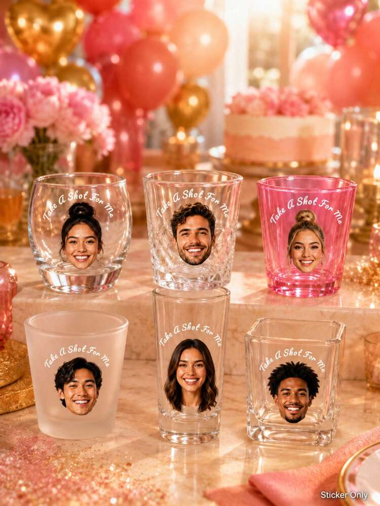 Customizable Personalized Face Photo Stickers With Custom Text And Photo Design, Fun Birthday Party Favors, Unique Gifts For Men And Women, Custom Face Party Decorations, Single Cup Party Cup Stickers, Graduation Party Wine Glass Stickers - Multicolor - View 8