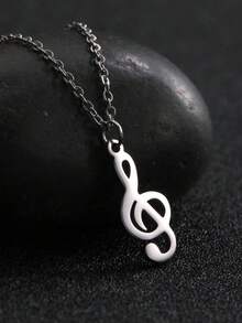 LIKGREAT 1pc Women's Fashion Stainless Steel Double Layer Y-Shaped Musical Note Necklace, Minimalist Music Symbol Pendant, Adjustable Collarbone Chain, Niche INS Style Versatile Accessory - Music Series - View 5