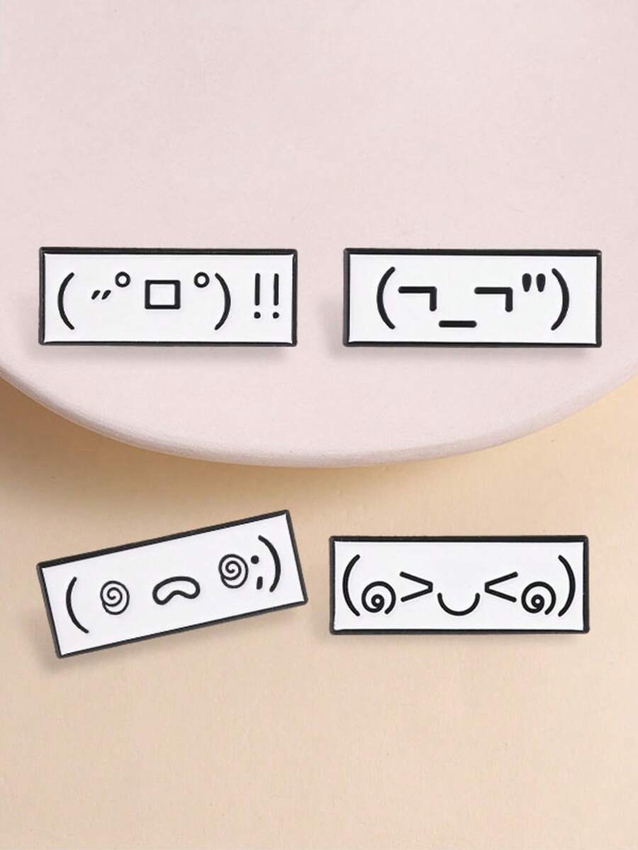 4 Pcs Cartoon Retro Network Emoticon Enamel Pin,Cute Shocked,Happy, Helpless Expression Badge,Fashion Accessory, Fun Gift For Friends