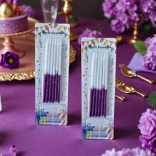 6 piezas de velas largas de cumpleaños con degradado de blanco a púrpura con purpurina, velas de decoración de pastel de lujo de doble color con base fija, elegantes adornos para postres, adecuadas para fiesta de cumpleaños, celebración de mujeres, banquete con tema púrpura, aniversario, decoración de mesa de postres de boda - Ver 4