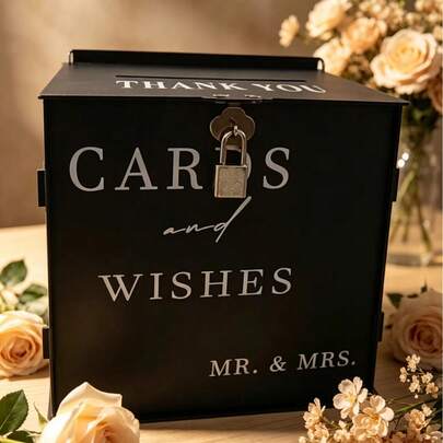 Black Acrylic Wedding Card Box With Lock, Party Graduation Birthday Event Blessing Message Envelope Gift Box