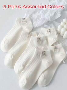 5雙隨機發貨女款低筒短襪，韓系Ins短襪，春夏薄款可愛日式船襪 - 彩色 - 查看 10