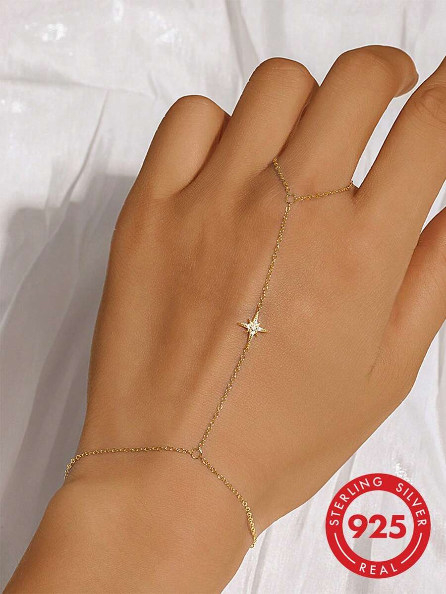 1 buah Gelang Cincin Jari Bintang Delapan Bertabur Berlian Imitasi Perak Sterling S925, Desain Gaya Dingin Mewah Minimalis, Perhiasan Tangan Satu Potong Niche Kelas Atas Eropa dan Amerika, Cocok untuk Kasual Sehari-hari, Liburan, Pantai, Suasana Dingin yang Santai, Hadiah Aksesori Pribadi yang Indah dan Serbaguna - Bintang - View 1