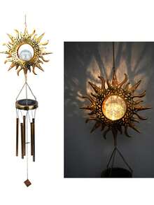 1pc Star Sun Moon Shaped Solar Wind Chime Light, Weatherproof Outdoor Decor With Automatic Dusk To Dawn Sensor, Suitable For Garden, Porch And Patio, LED Lighting Wind Chime Atmosphere Light - Solar-powered Lamp - View 8