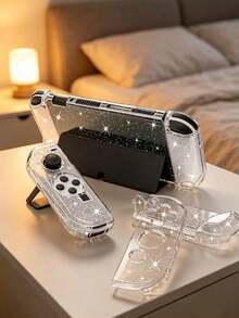 Detachable Dockable Hard Shell Switch OLED Starry Glitter Crystal PC Anti-Drop Console Case, Compatible With Switch OLED Glitter Transparent Protective Shell - View 1