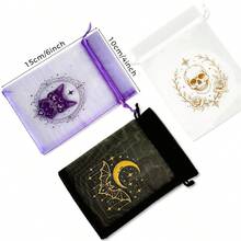 36 Halloween Gift Bags - Made Of Organza Material With Drawstring Design; Patterns Include Vintage Gothic Skulls & Roses, Mysterious Black Cats And Starry Bats; Perfect For "Trick Or Treat" Events, Party Favors, Jewelry & Crystal Packaging And Storage - Multicolor - View 7