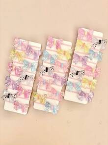 12/24/36pcs Random Glitter Sequin Holographic Bow Hair Ties, Colorful 3D Bow High Elastic Hair Bands - Multicolor - View 7