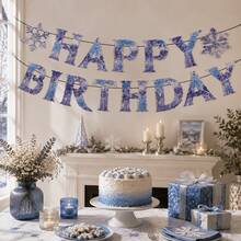 15Pcs Happy Birthday Banner, Purple Ice & Snowflake Themed Paper Garland, Frozen Inspired Party Decor For Indoor & Outdoor Celebrations, Winter Themed Events & Photo Booth Backdrops - View 6