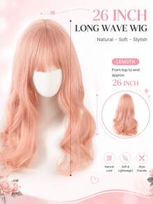 Long Wavy Synthetic Fiber Wig With Bangs, Natural Looking Soft Hairpiece With Breathable Rose Lace Inner Net, Women's Halloween Daily Wear Cosplay Wear Wig - Multicolor - View 4