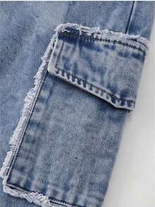 Girls' Denim Jeans Street Style Niche English Print Design Retro Cargo Wide Leg Jeans Autumn/Winter Versatile Comfortable - Medium Wash - View 5