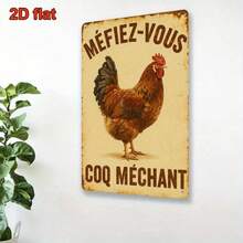 2D Flat, 1pc Metal Sign, Vintage French Rooster Metal Sign - 20x30 cm Rustic Farmhouse Decor with "Méfiez-Vous" Warning Label - Iron Construction for Kitchen, Office, Bar, Cafe Wall Art - Easy Hang Installation - Unique Gift Idea, Room Decor - 1PC - Übersicht 7