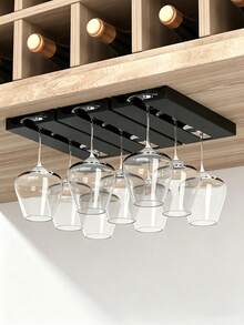 Under Cabinet Wine Glass Rack, No-Drill Under Cabinet Wine Glass Storage Rack, Stemware Rack, Wine Glass Stemware Draining Rack, Glassware Drying Rack, Suitable For Kitchen, Bar And Restaurant - Black - View 11
