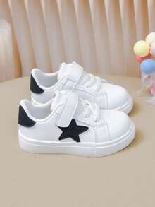 Minimalist Five-Point Star Kids Casual Shoes, Hook And Loop Lightweight Toddler Classic Versatile Sports Shoes - White - View 3