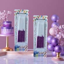 6 piezas de velas largas de cumpleaños con degradado de blanco a púrpura con purpurina, velas de decoración de pastel de lujo de doble color con base fija, elegantes adornos para postres, adecuadas para fiesta de cumpleaños, celebración de mujeres, banquete con tema púrpura, aniversario, decoración de mesa de postres de boda - Ver 5