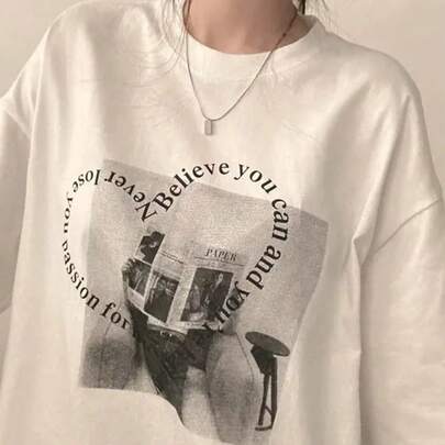 国内発送 纯棉半袖Tシャツ レディース 夏 ラウンドネック ゆったりトップス