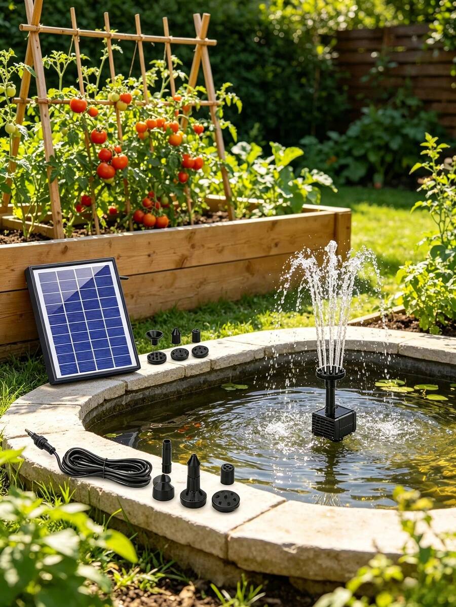 6.5W Floating Solar Fountain Pump With Built-In Battery & 6 Spray Nozzles Auto Shut Off Design For Summer Garden Bird Bath Small Pond Decoration - Black - View 1