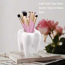 1pc Small Ceramic Dental Storage Bucket, Multi-Use Pen Holder, Cosmetic & Toothbrush Organizer, Succulent Flower Pot, Desktop Decor For Home Bedroom Office, Ideal Dental Gift - Storage - View 3