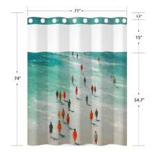 No Hook Shower Curtain With Snap In Liner, Abstract Coastal Art Print, Waterproof Fabric Bath Curtain With See Through Top, Modern Ocean Vibe Bathroom Decor, 71W X 74H - Beach Scene - View 3
