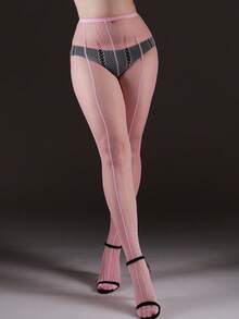 1 Pair Curve Tights Elastic Fishnet Leggings, Pink Symmetrical Vertical Stripe Hollow Mesh Pantyhose, Gothic Style Women's Fashion Sexy Vintage Colorful Stockings, Y2K All Season Wear, Suitable For Christmas, Halloween, Valentine's Day Outfits, Travel, Vacation, Dating, Socializing - Multicolor - View 3