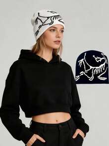 1pc Cute Bird Pattern Unisex Knit Beanie Hat, Autumn/Winter Letter Knitted Cap, Recommended Winter Outfit Accessory & Gift - Multicolor - View 6