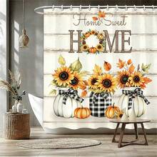1/4pcs Thanksgiving Harvest Pumpkin Shower Curtain Set, With 12 Hooks Waterproof Polyester Bath Curtain, Bathroom Curtain, Privacy, Thickened, Durable Quick Dry, 180*180cm Size - A - View 16