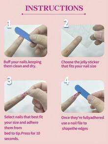 12pcs Long Square 3D Gel Press-On Nails, Pearl Decor, Includes Floral And French Styles, Perfect Fit For Fingertips - Multicolor - View 4