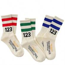 2 Pairs Number 123 Men's White Basketball Sports Socks, Mid-Calf Socks For Autumn/Winter, Women's (Random Color) - Crew Socks - View 6