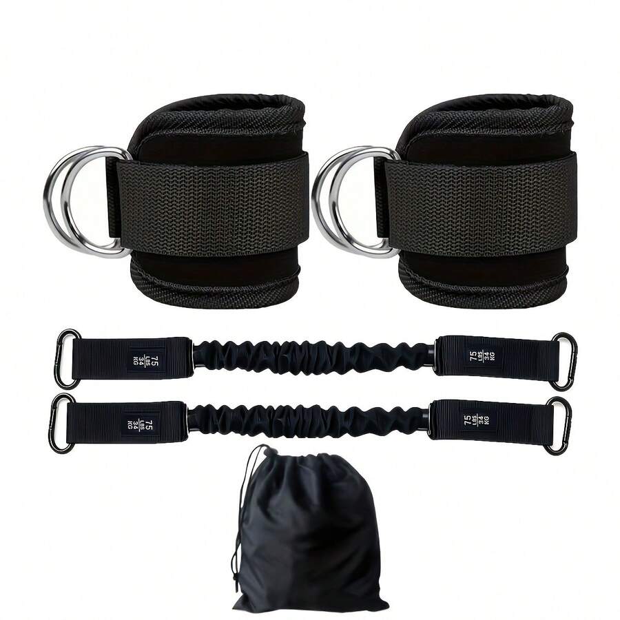 5-Piece Ankle Resistance Band Set (Includes D-Ring Ankle Straps), Leg Kick Training Rope, Suitable For Hip, Thigh And Glute Shaping Training Equipment - Multicolor - View 1