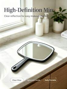 1pc Handheld Mirror With Handle, Designed For Hair Salon, Square Black Portable Mirror, Bathroom Shaving Mirror, Hangable, Multiple Colors Available, Home Decor Mirror, Student Dorm Portable Makeup Mirror - Multicolor - View 3