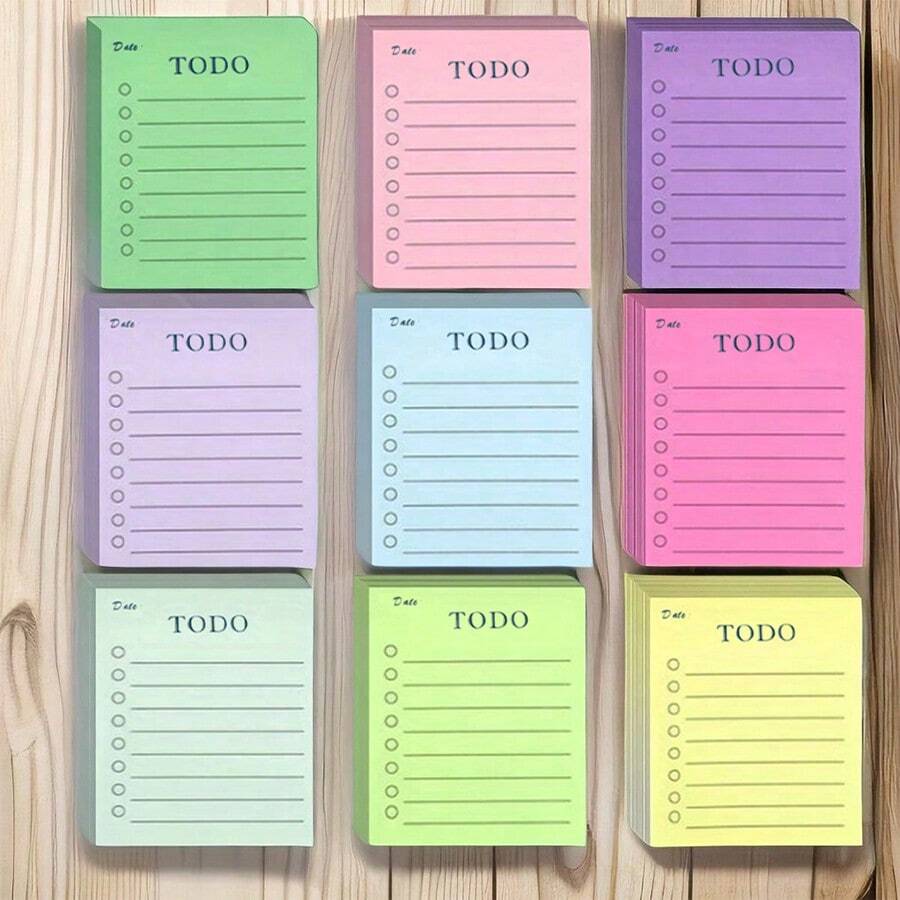 9 Packs (450 Sheets Total) / 4 Packs (200 Sheets Total) / 3 Packs (150 Sheets Total) / 1 Pack (50 Sheets Total), Random Color Mixed To-Do List Sticky Notes - Lined Self-Adhesive Sticky Notes, Suitable For School, Work And Home - Adhesive Stationery For Organizing And Improving Efficiency, Office Supplies, Sticky Notes, Bookmarks, Memo Pads, Back To School Gifts - one-size - View 1