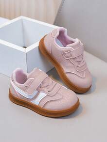 Girls' Versatile Colorblock Canvas Shoes, Lightweight Rubber Sole Hook And Loop Casual Sneakers - Pink - View 2