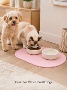 1pc Cat Feeding Mat, Non-Slip Waterproof Anti-Spill Design, Oval Pet Food Mat With Raised Edge And Feeding Port - Easy To Clean Durable Surface, Suitable For Dry And Wet Food, Scratch-Resistant Protective Mat, Also Suitable For Dog Bowls (Compatible With Cat/Dog Bowls), Multi-Pet Households, Dog Owners - Multicolor - View 4