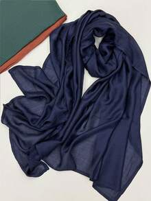 1 pieza Pañuelo musulmán de borde ancho de doble cara, casual, cómodo, versátil, de unicolor, delgado, transpirable, suave, para uso diario, vacaciones y viajes, envoltura para la cabeza, primavera y verano, nuevo pañuelo para mujer - Multicolor - Ver 14