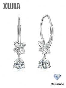 XUJIA 1 Pair Women's Moissanite Earrings, 925 Sterling Silver Moissanite Lever Back Drop Earrings, Sparkling Women's Jewelry - EMO-504 - View 2