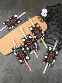10pcs Halloween Small Card Holder For Light Stick,Pumpkin Ghost Spider Web Design Card Set,Halloween Decoration,Ghost Festival Horror Atmosphere Decoration,Trick Or Treat,Home Decor,Classroom Halloween Party,Birthday Giveaways - Multicolor - View 8