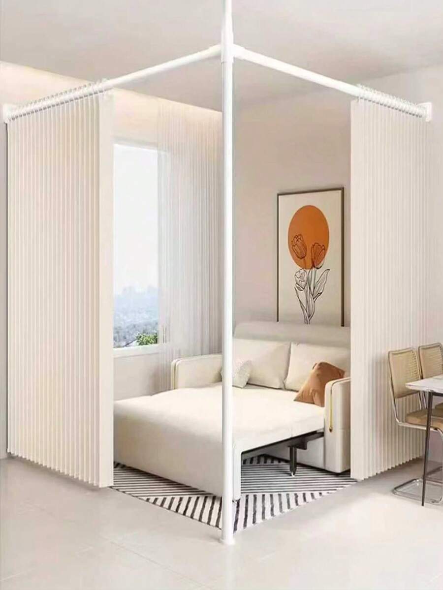 Tirai Mandi Lipat Minimalis Premium Satu Bagian dengan Pengait yang Sesuai, Pemasangan Mudah, Penyimpanan Lipat, Tirai Penghalang Minyak & Asap Dapur, Tirai Gantung Dekoratif Anti Debu & Penghalang Angin untuk Rumah - Krem - View 1