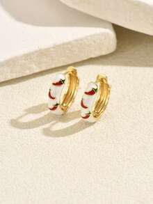 1 Pair Bohemian Exclusive Style Copper Material Colorful Oil-Drip Chili Pepper Shaped Women's Hoop Earrings Beach Vacation Casual Accessory Holiday Gift - Multicolor - View 12
