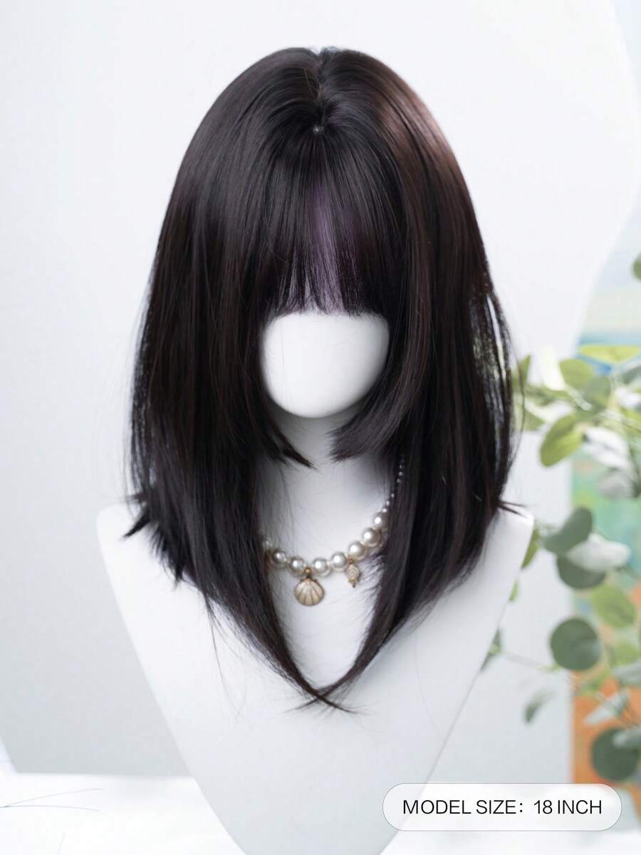alicegarden 18-Inch Long Synthetic Wig Featuring A Natural Straight Style A Stunning Multicolor. Designed With Bangs , This False Hairpiece Is Perfect For Ms Daily Party Cosplay Use, Offering A Natural And Natural Durable Wig Gift For Ladies. (No Accessories), Halloween - Multicolor - View 1