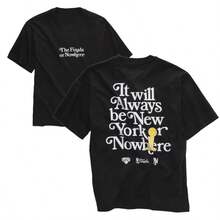 Men's Vintage Retro Graphic T-Shirt With New York Or Nowhere City Slogan, Printed, Crew Neck, Casual Sportswear For Daily Summer Wear - Black - View 1