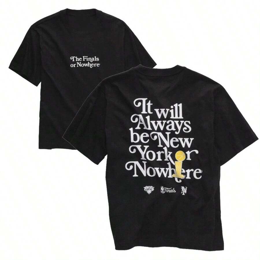 Men's Vintage Retro Graphic T-Shirt With New York Or Nowhere City Slogan, Printed, Crew Neck, Casual Sportswear For Daily Summer Wear - Black - View 1