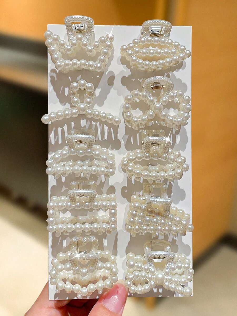 10入女款白色仿珍珠小髮夾，復古優雅風，多款設計半紮髮夾，尺寸約1.57英吋/4cm，適合日常休閒、逛街、校園、約會、旅行與度假穿搭，四季通用髮飾