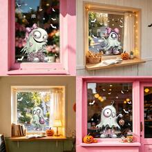 1/4pcs Fall Decor Halloween Window Stickers, Cute Pink Bow Ghost Monster With Sneaker And Bat Spider Web DIY Decals. Removable For Home Room Decor, Halloween Decorations Party Supplies. - Multicolor - View 2