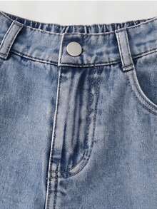 Girls' Denim Jeans Street Style Niche English Print Design Retro Cargo Wide Leg Jeans Autumn/Winter Versatile Comfortable - Medium Wash - View 4