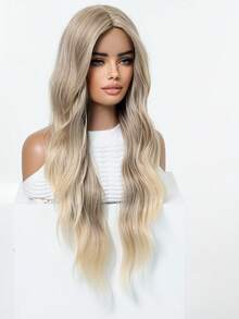Peluca larga y voluminosa de 28 pulgadas en rosa empolvado, con cabello ondulado y rizado en capas fluidas, raya central natural, cabello sintético suave y sin frizz, gorra suave y flexible, adecuada para actualización de peinado, discoteca, estilo hip-hop, peluca extra larga popular y romántica para mujeres - Dorado - Ver 4