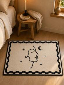 1pc Abstract Line Art Moon Face Area Rug Minimalist Black White Celestial Boho Aesthetic One Line Star Moon Print Modern Rug For Living Room Bedroom Home Decor Neutral Aesthetic Housewarming Gift For Women Girls Floor Carpet Mat - Black and White - View 12