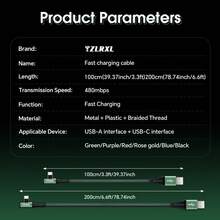 Tzlrxl Fast Charging Data Cable USB A To USB C, 480Mbps Data Sync Cable, Durable Braided Metal Connector, 3.3ft & 6.6ft Optional, Multiple Colors - Green - View 3