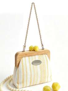 Wooden Bag Handle With "Kiss Lock" Fastener, Metal Long Chain, DIY Bag Strap, Handbag Replacement Handle, Bag Making Material, Universal DIY Bag Accessory, Ideal Handbag Handle Replacement Part; Especially Suitable For Fresh Summer Style Design, Applicable For Summer Straw Beach Bag Making, Repair And DIY Decoration Accessory, Gift Making And Home Decor, Suitable For DIY Square Coin Purse Or Handbag - Multicolor - View 9
