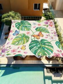 1pc Butterfly And Floral Print Design Sunshade, Outdoor Adventure Sunshade And Canopy, 2D Flat Printed Tent, Washable, Suitable For Garden, Camping, Beach And Other Multiple Scenarios, Comes With 4 Fixing Ropes And 4 Ground Stakes, Frame Not Included - Multicolor - View 6