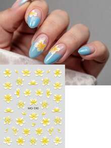 3PCS Elegant Tropical Frangipani Flower Nail Stickers 3D Kawaii Embossed Floral Nail Art Decals For Summer Holiday/Wedding Party DIY Nail Charms Decorations - Multicolor - View 2