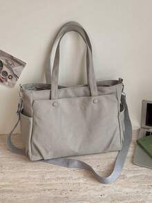 Large Capacity Fashion Crossbody Bag, Lightweight, Foldable, Multiple Pockets, Zipper Closure, Adjustable Shoulder Strap - Grey - View 3